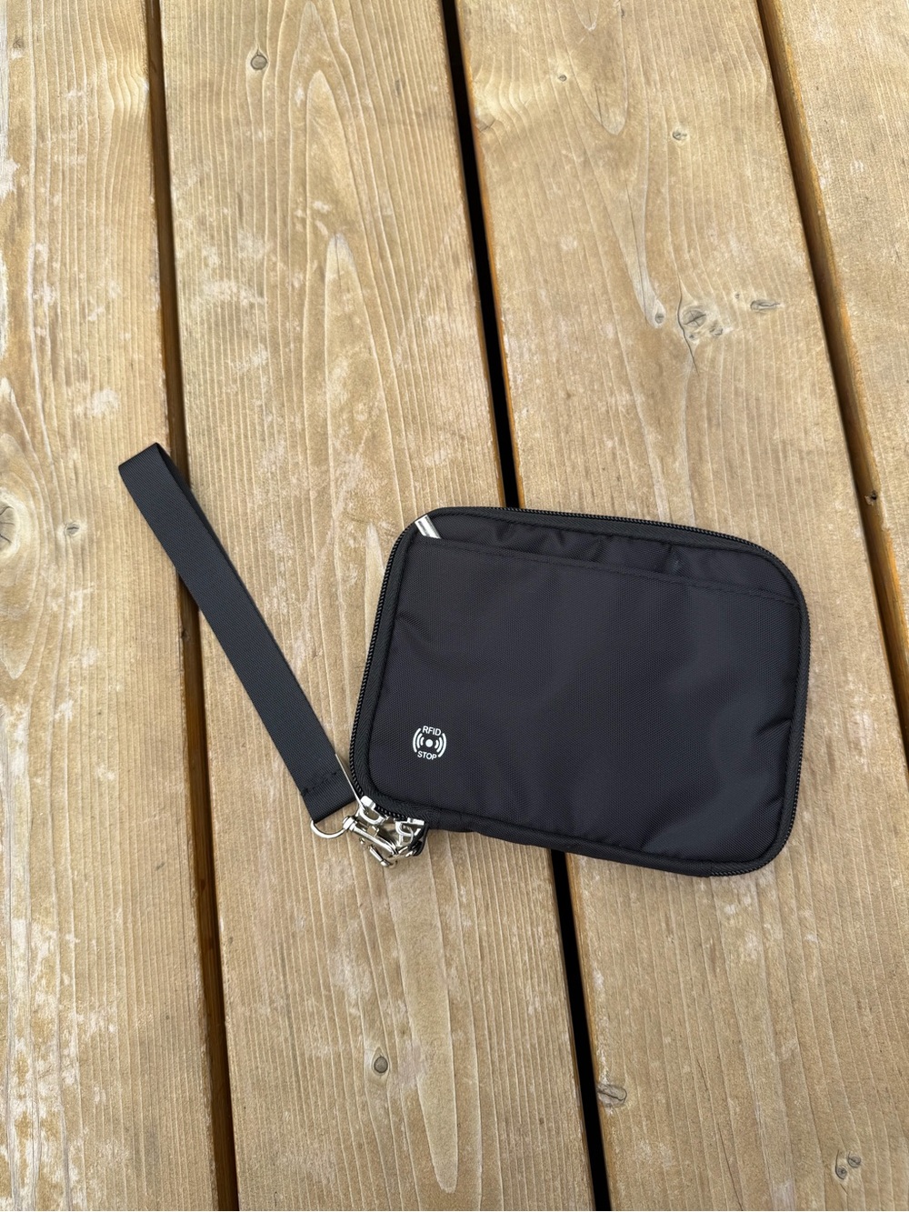 Black RFID-Blocking Wristlet Wallet with Detachable Strap